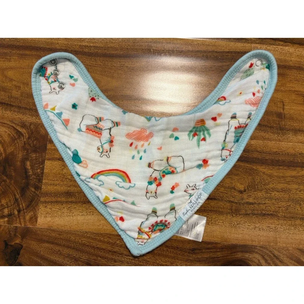LouLou Lollipop Muslin Bandana Bibs, Rainbow and Llama